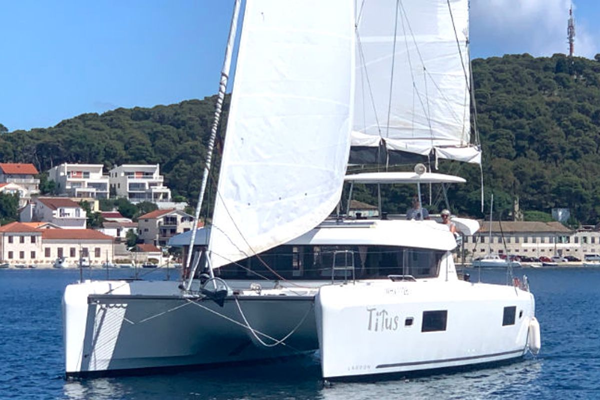 Exterior view of Titus, a Lagoon 42 OW catamaran at Općina Rogoznica, Croatia