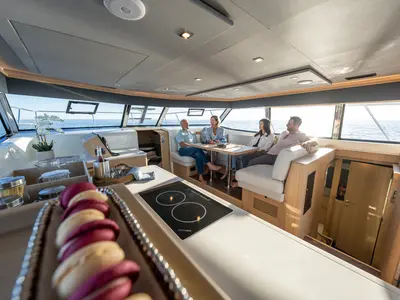 Salon of Big Joy, a Aquila Yachts Aquila 42 Yacht catamaran at Cannigione, Italy