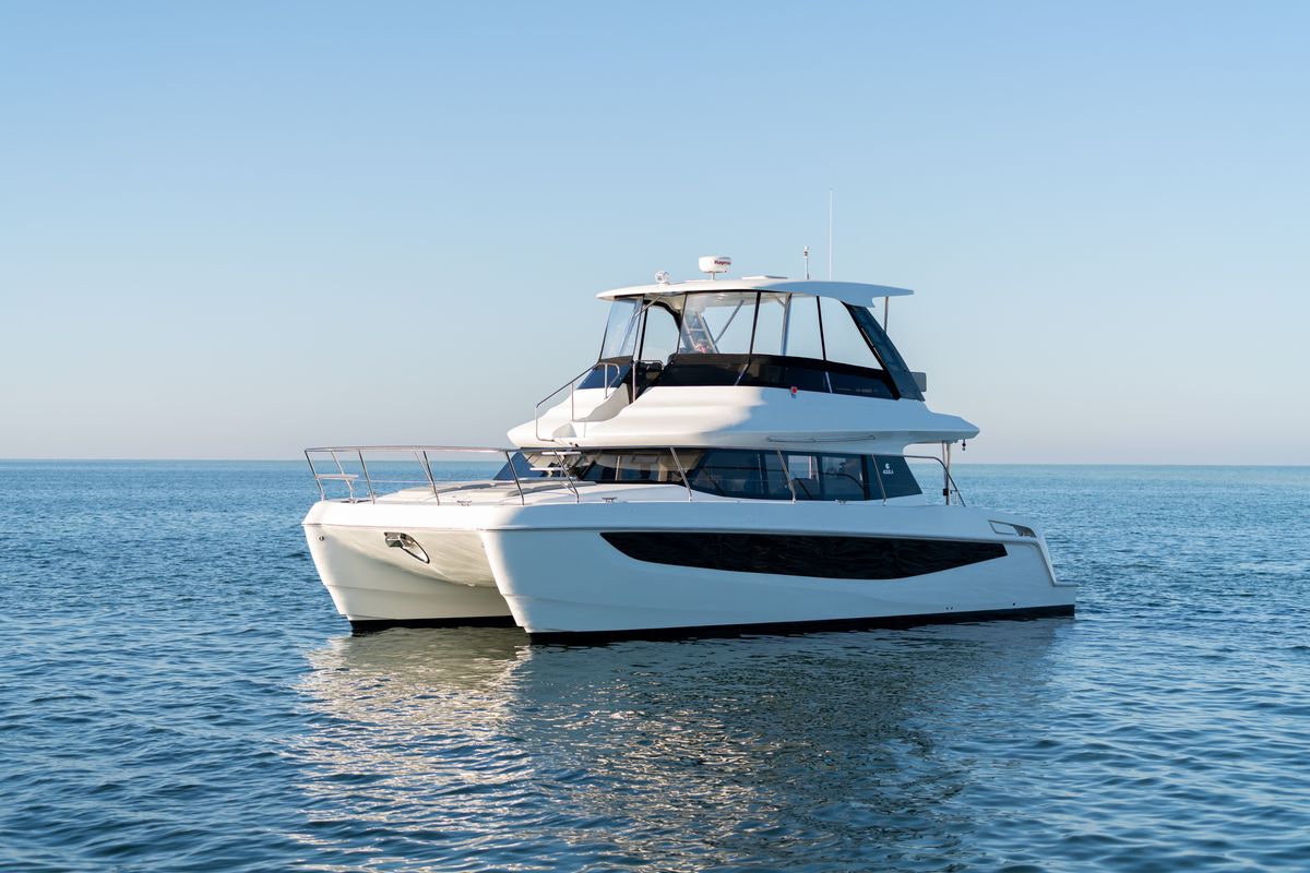 Exterior view of Big Joy, a Aquila Yachts Aquila 42 Yacht catamaran at Cannigione, Italy