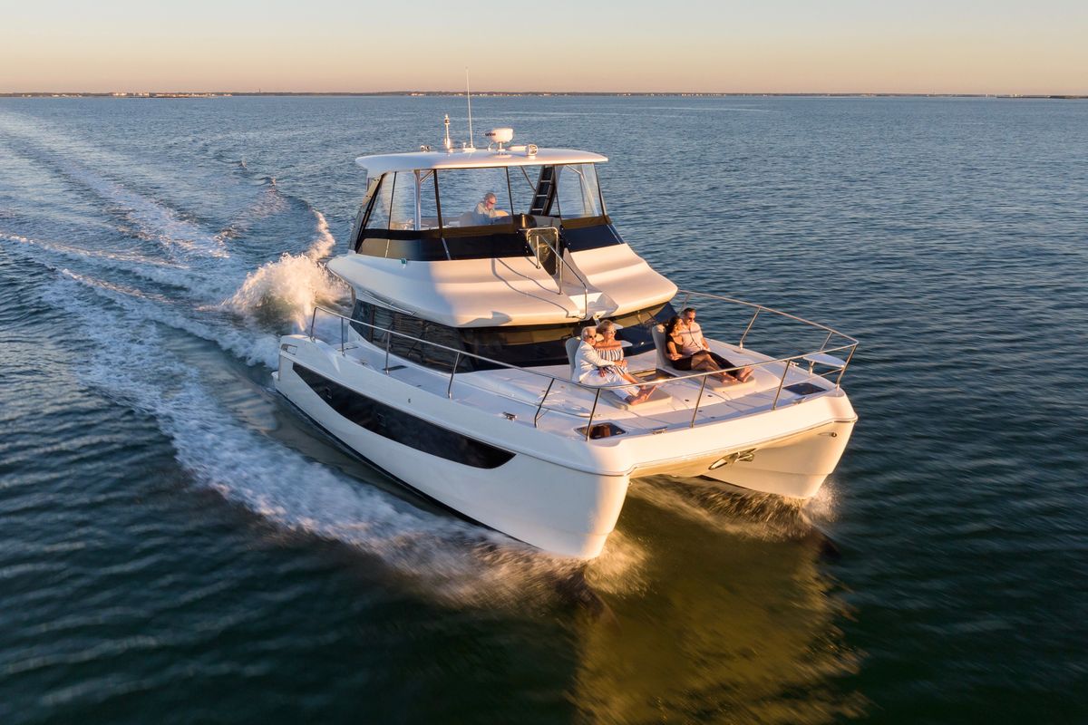 Exterior view of Big Joy, a Aquila Yachts Aquila 42 Yacht catamaran at Cannigione, Italy