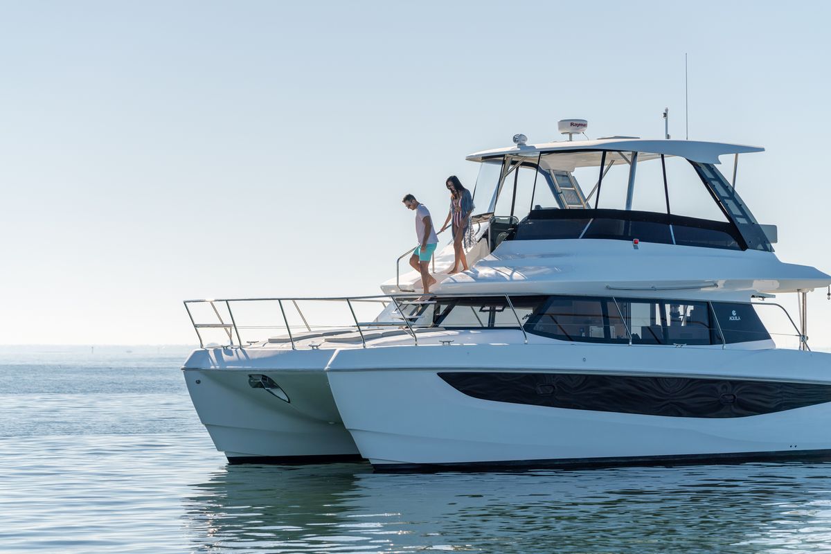 Exterior view of Big Joy, a Aquila Yachts Aquila 42 Yacht catamaran at Cannigione, Italy