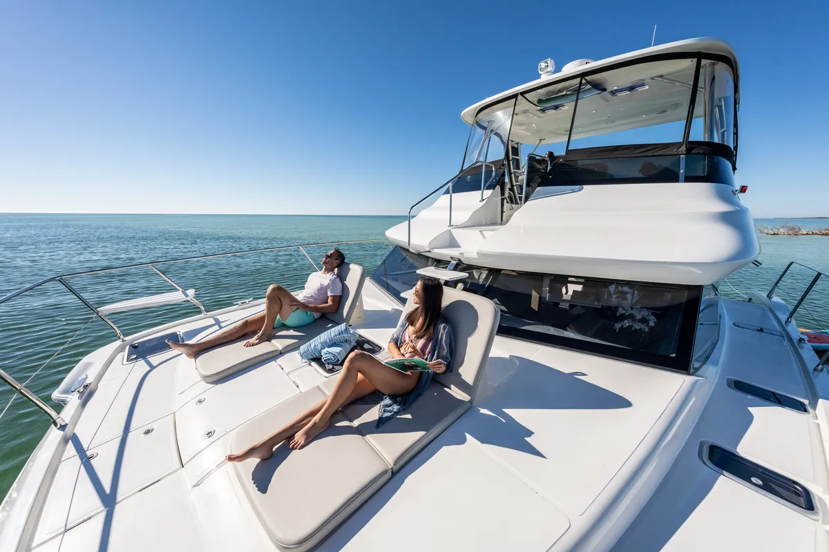 Deck of Big Joy, a Aquila Yachts Aquila 42 Yacht catamaran at Cannigione, Italy