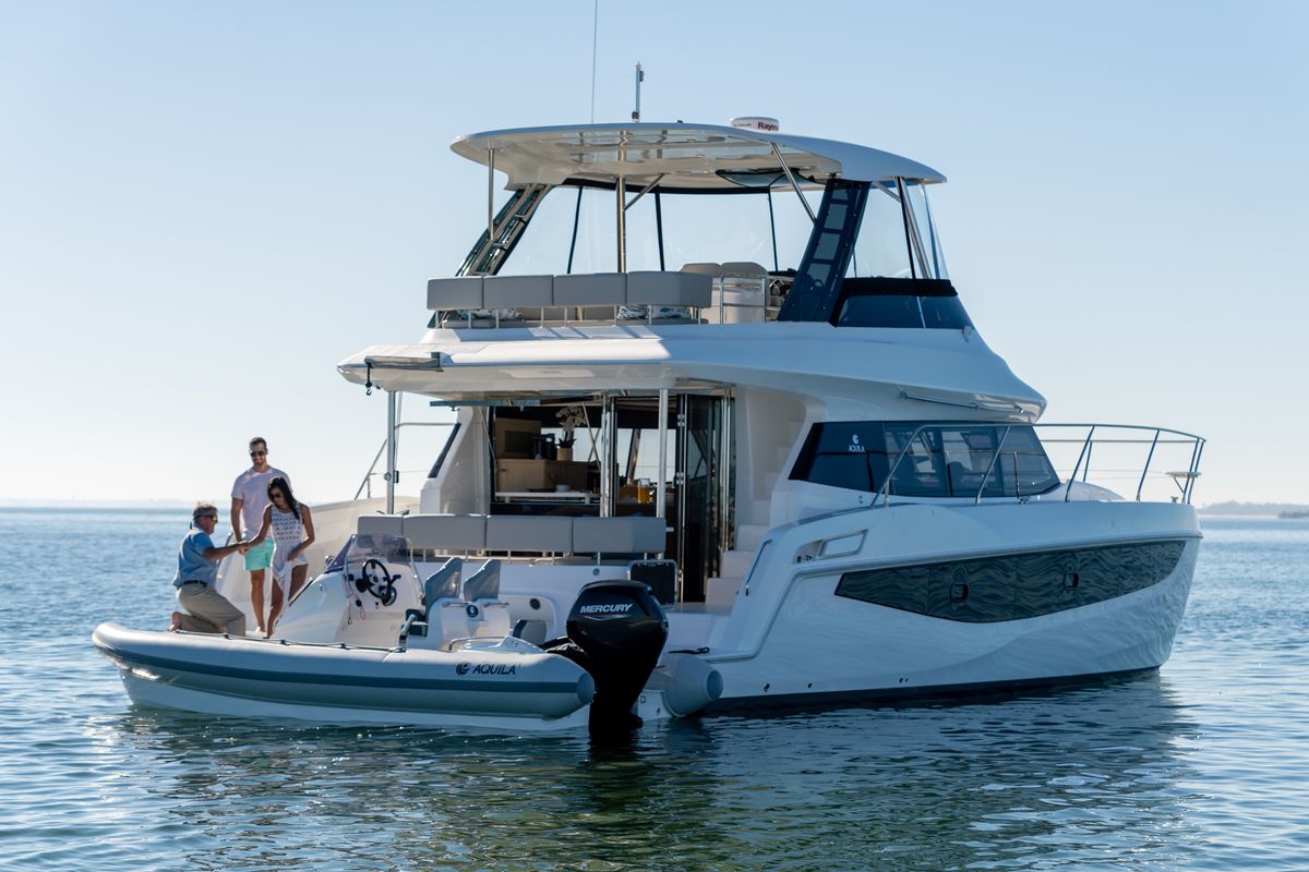 Exterior view of Big Joy, a Aquila Yachts Aquila 42 Yacht catamaran at Cannigione, Italy