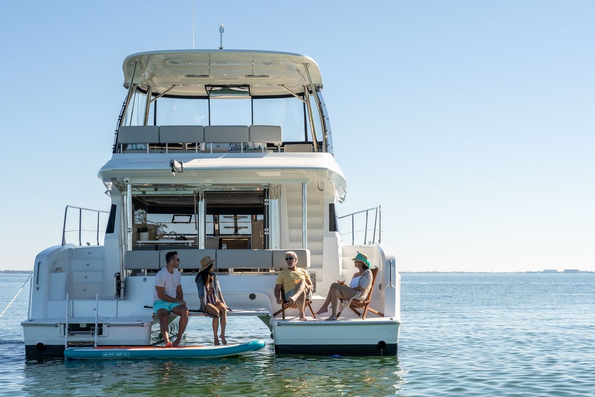 Exterior view of Big Joy, a Aquila Yachts Aquila 42 Yacht catamaran at Cannigione, Italy