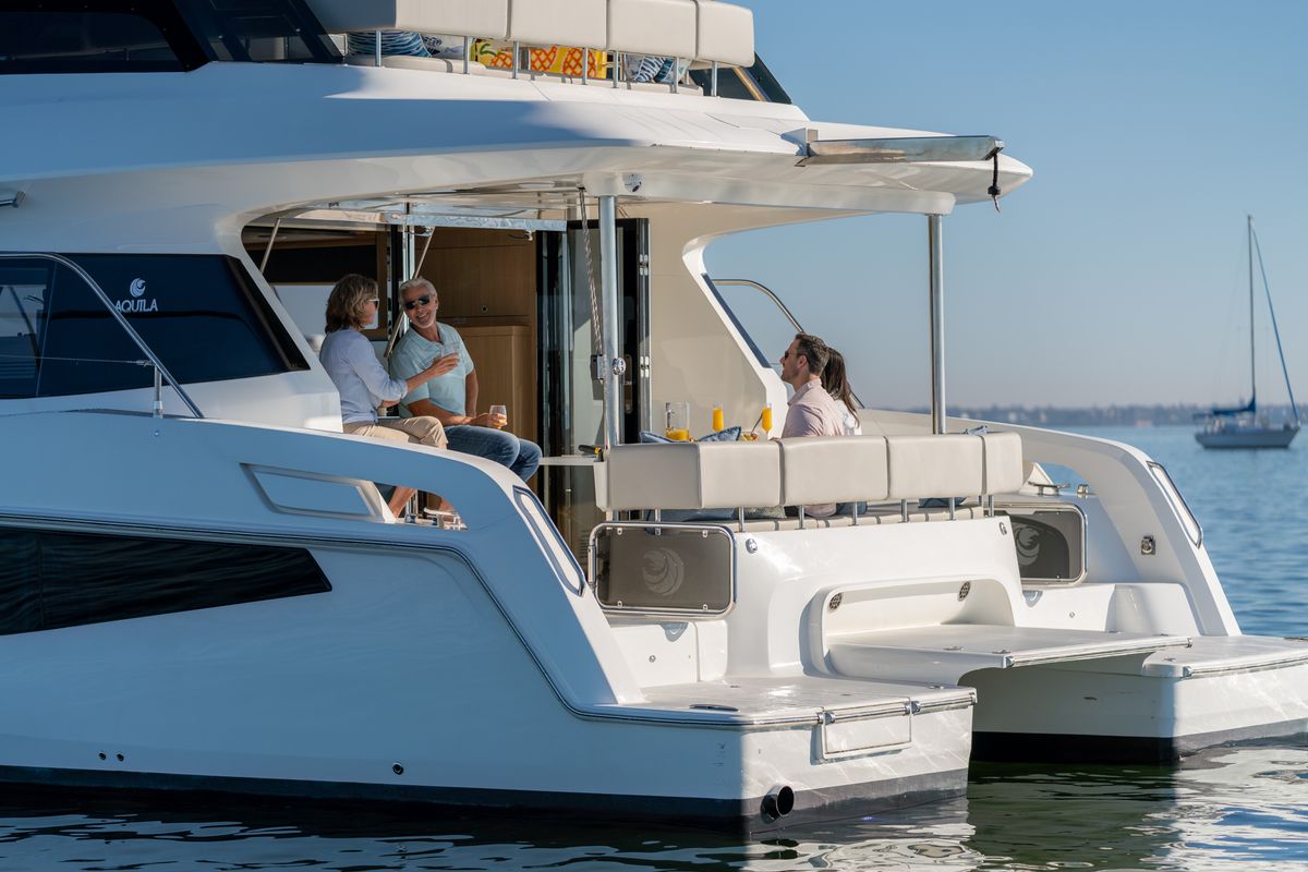 Deck of Big Joy, a Aquila Yachts Aquila 42 Yacht catamaran at Cannigione, Italy