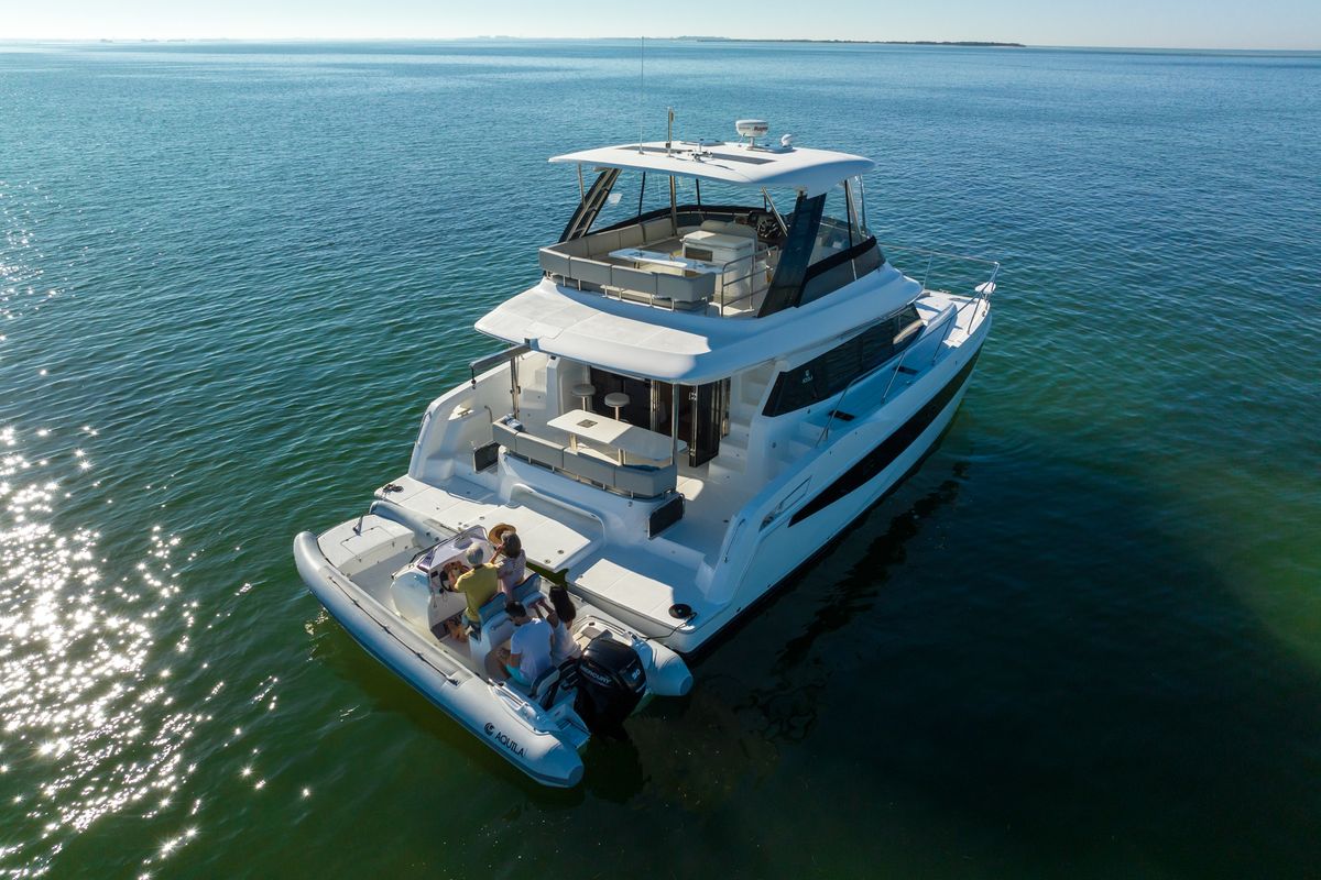 Exterior view of Big Joy, a Aquila Yachts Aquila 42 Yacht catamaran at Cannigione, Italy