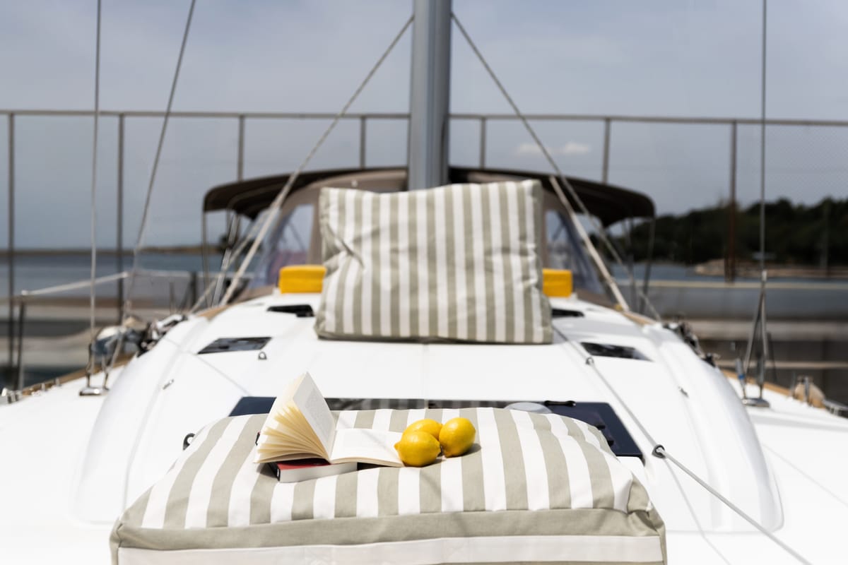 Deck of Lemon, a Jeanneau Sun Odyssey 469 sailboat at Preveza, Greece