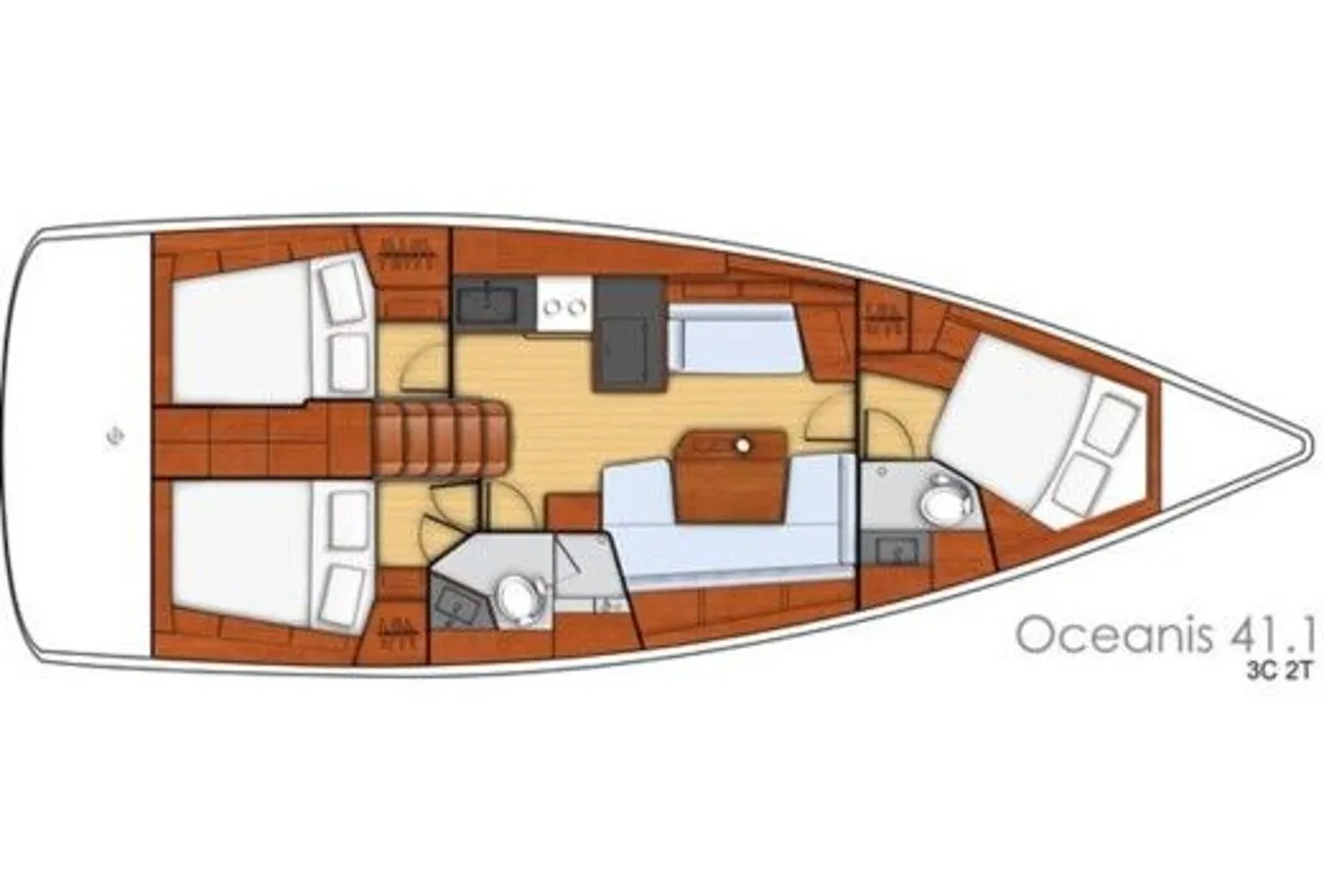 Floor plan of IKARIA, a Beneteau Oceanis 41.1 sailboat at Municipal Unit of Nea Peramos, Greece