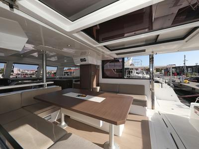 Salon of Gonggong, a Bali Catspace catamaran at Grad Trogir, Croatia