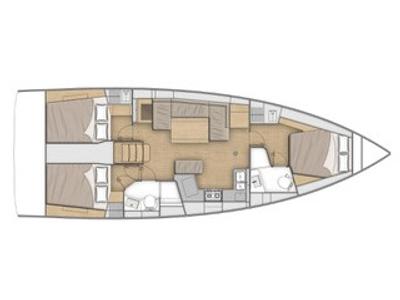 Floor plan of Proteo, a Beneteau Oceanis 40.1 sailboat at Marmaris, Turkey