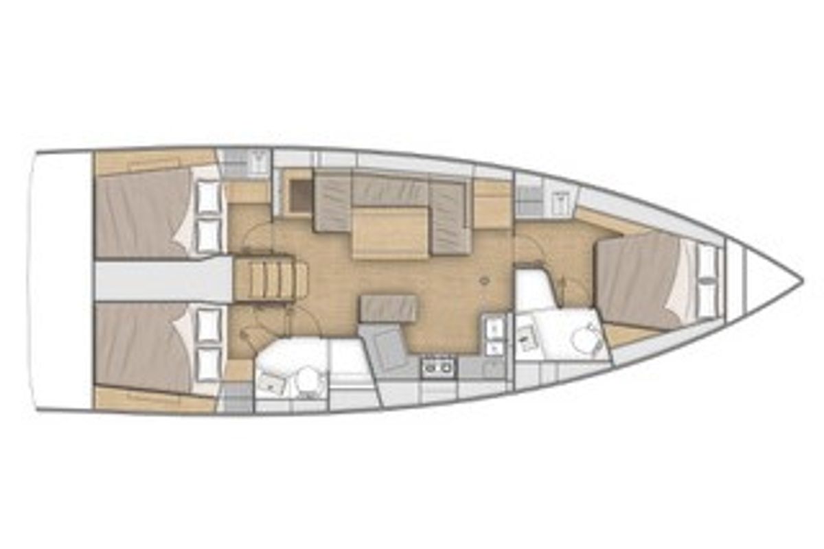 Floor plan of Proteo, a Beneteau Oceanis 40.1 sailboat at Marmaris, Turkey