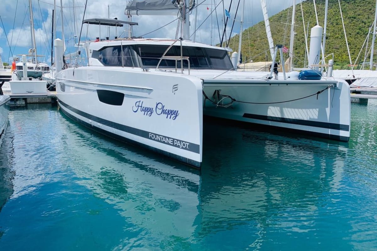 Exterior view of Hoppy Choppy, a Fountaine Pajot Isla 40 catamaran at Road Town, British Virgin Islands