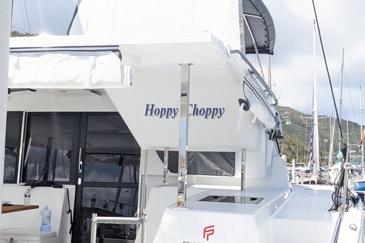 Exterior view of Hoppy Choppy, a Fountaine Pajot Isla 40 catamaran at Road Town, British Virgin Islands