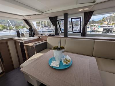 Salon of Hoppy Choppy, a Fountaine Pajot Isla 40 catamaran at Road Town, British Virgin Islands
