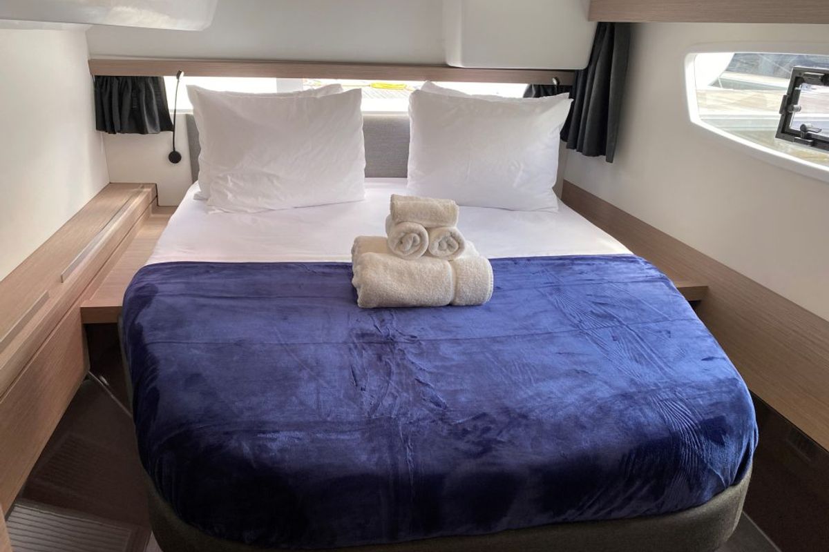 Cabin on Hoppy Choppy, a Fountaine Pajot Isla 40 catamaran at Road Town, British Virgin Islands