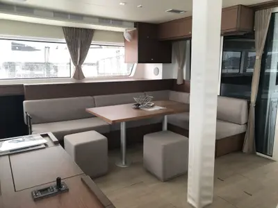 Salon of Dugongo II, a Lagoon 52 catamaran at Marigot, France