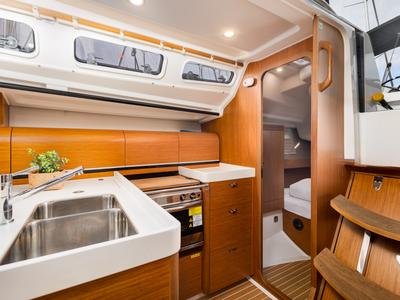 Galley of Lieutenant Dan, a Dehler 38 SQ sailboat at Punat, Croatia