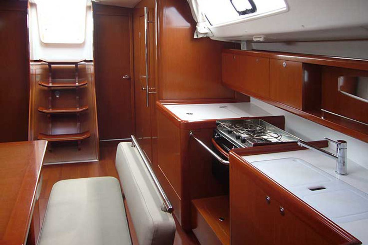 Galley of GOODBAR, a Beneteau Oceanis 43 sailboat at Lisbon, Portugal