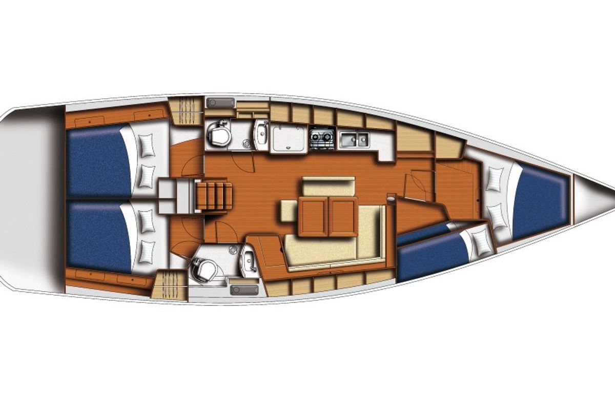Floor plan of GOODBAR, a Beneteau Oceanis 43 sailboat at Lisbon, Portugal
