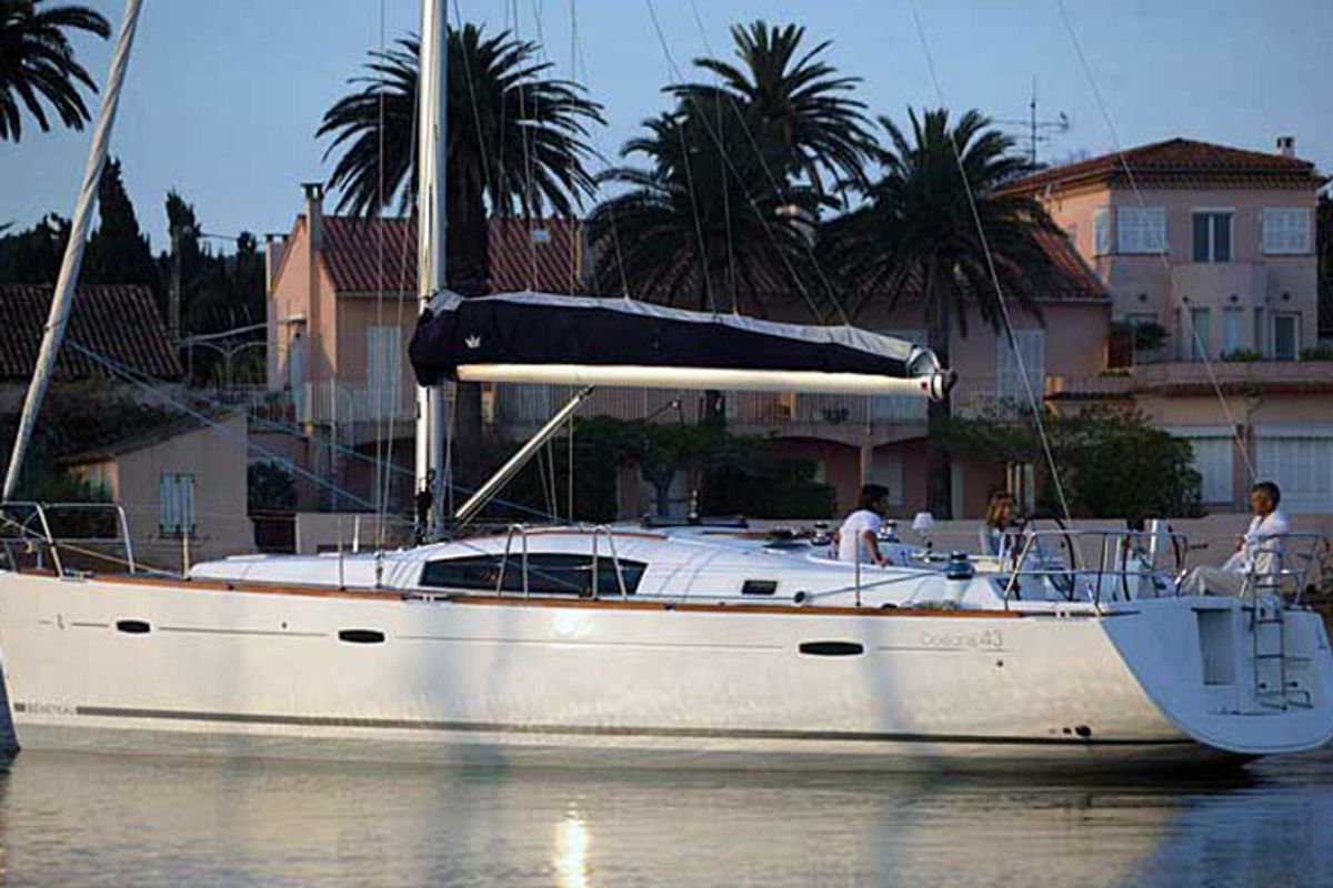 Exterior view of GOODBAR, a Beneteau Oceanis 43 sailboat at Lisbon, Portugal