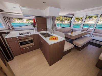 Galley of Selena, a Bali 4.8 catamaran at Municipal Unit of Nea Peramos, Greece