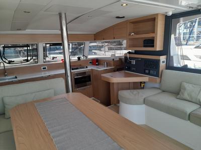 Salon of Marestrella, a Bali Catspace catamaran at Municipal Unit of Lefkada, Greece