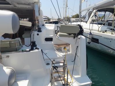 Cockpit of Marestrella, a Bali Catspace catamaran at Municipal Unit of Lefkada, Greece