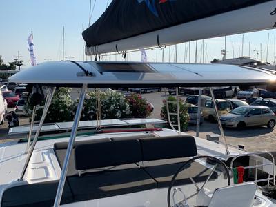 Cockpit of Diamond Seas, a Lagoon 46 catamaran at Athens, Greece