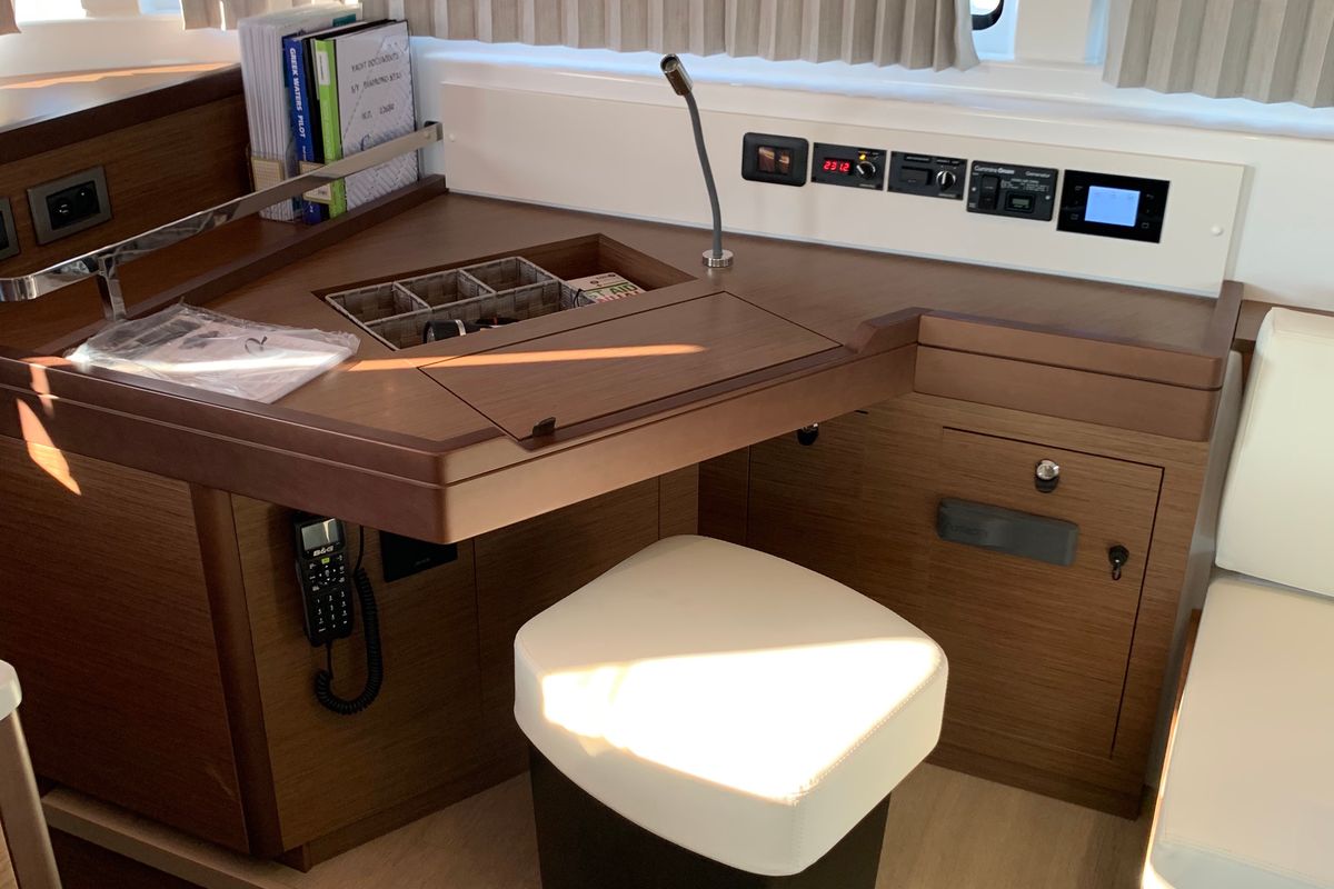 Salon of Diamond Seas, a Lagoon 46 catamaran at Athens, Greece
