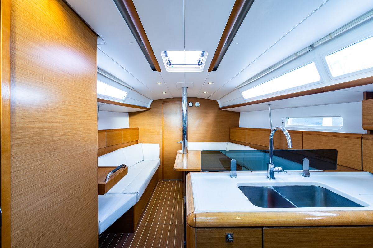 Galley of Amor Fati, a Jeanneau Sun Odyssey 379 sailboat at Municipal Unit of Lefkada, Greece