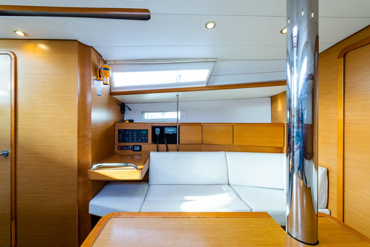 Salon of Amor Fati, a Jeanneau Sun Odyssey 379 sailboat at Municipal Unit of Lefkada, Greece