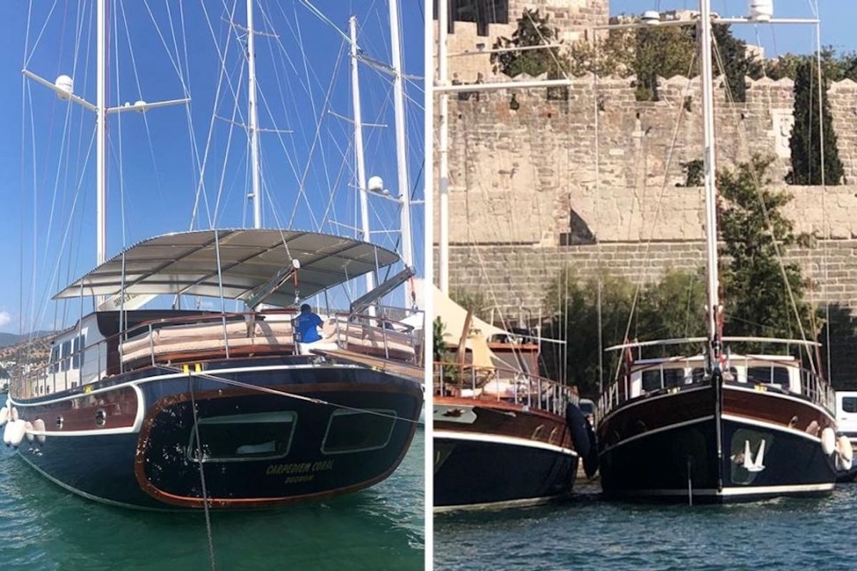 Exterior view of CARPEDIEM CORAL, a Gulet Custom built 183 yacht at Bodrum, Turkey