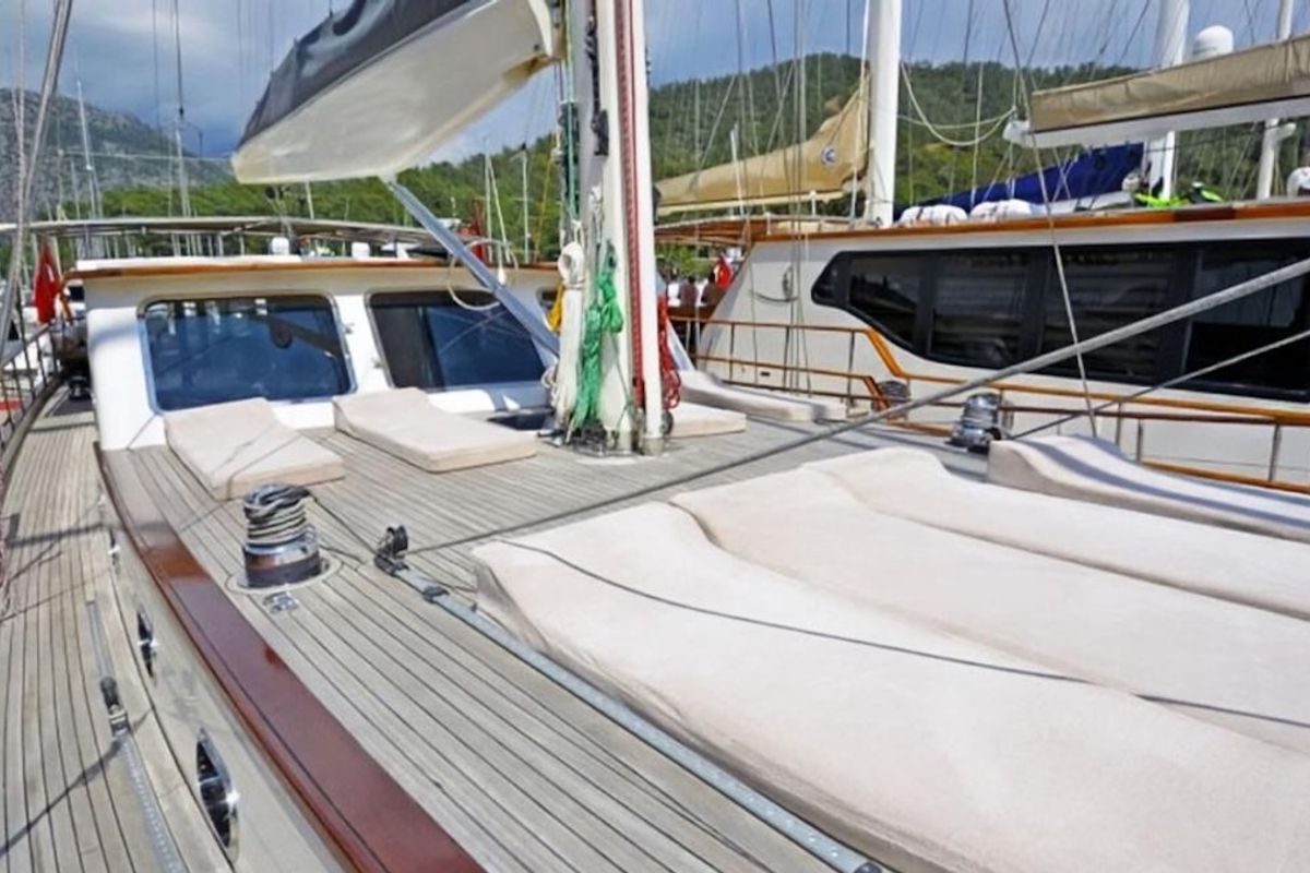 Deck of CARPEDIEM CORAL, a Gulet Custom built 183 yacht at Bodrum, Turkey