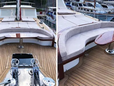 Deck of CARPEDIEM CORAL, a Gulet Custom built 183 yacht at Bodrum, Turkey