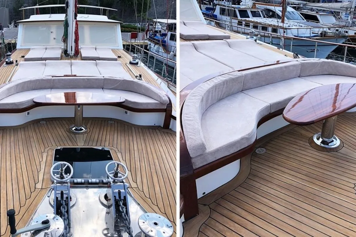 Deck of CARPEDIEM CORAL, a Gulet Custom built 183 yacht at Bodrum, Turkey