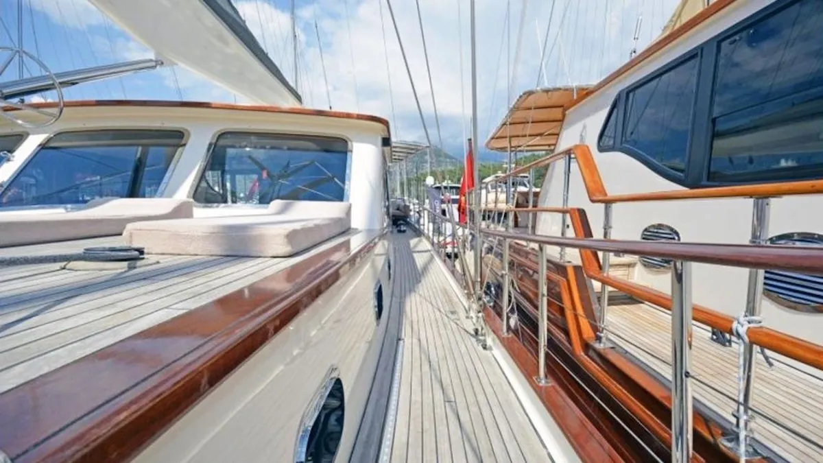 Deck of CARPEDIEM CORAL, a Gulet Custom built 183 yacht at Bodrum, Turkey