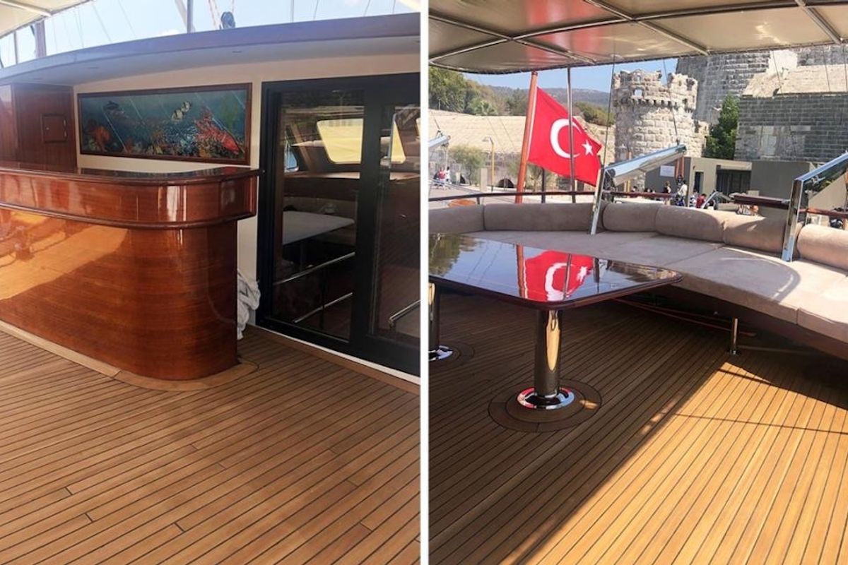 Deck of CARPEDIEM CORAL, a Gulet Custom built 183 yacht at Bodrum, Turkey