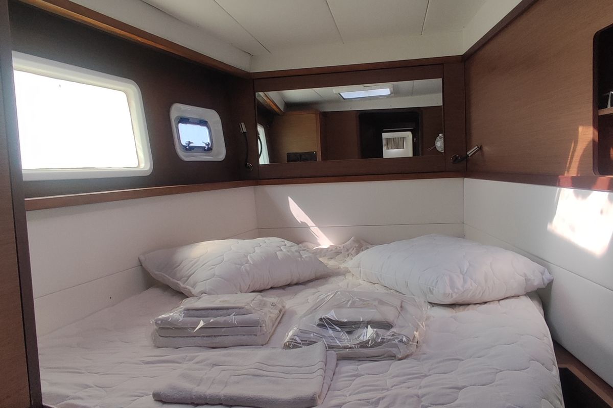 Cabin on Alex Jr., a Lagoon 450 Fly catamaran at Volos Municipality, Greece