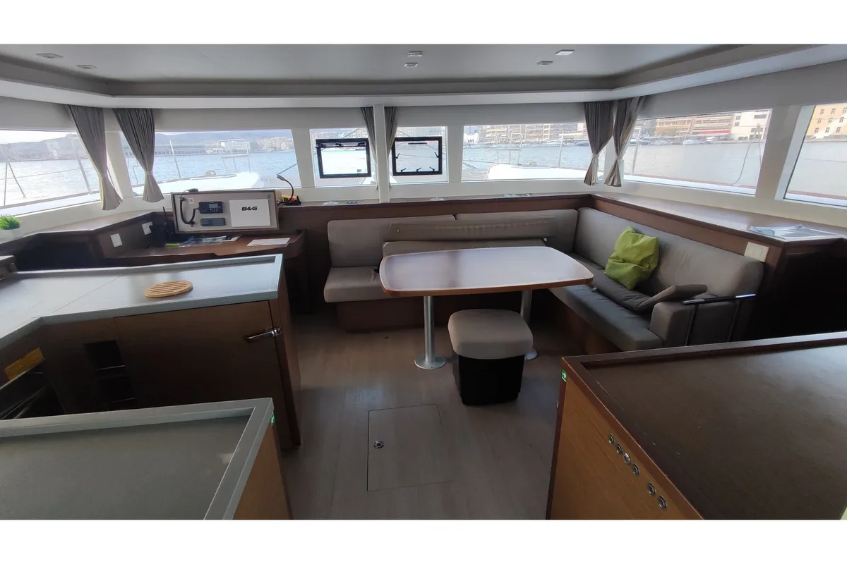 Salon of Alex Jr., a Lagoon 450 Fly catamaran at Volos Municipality, Greece
