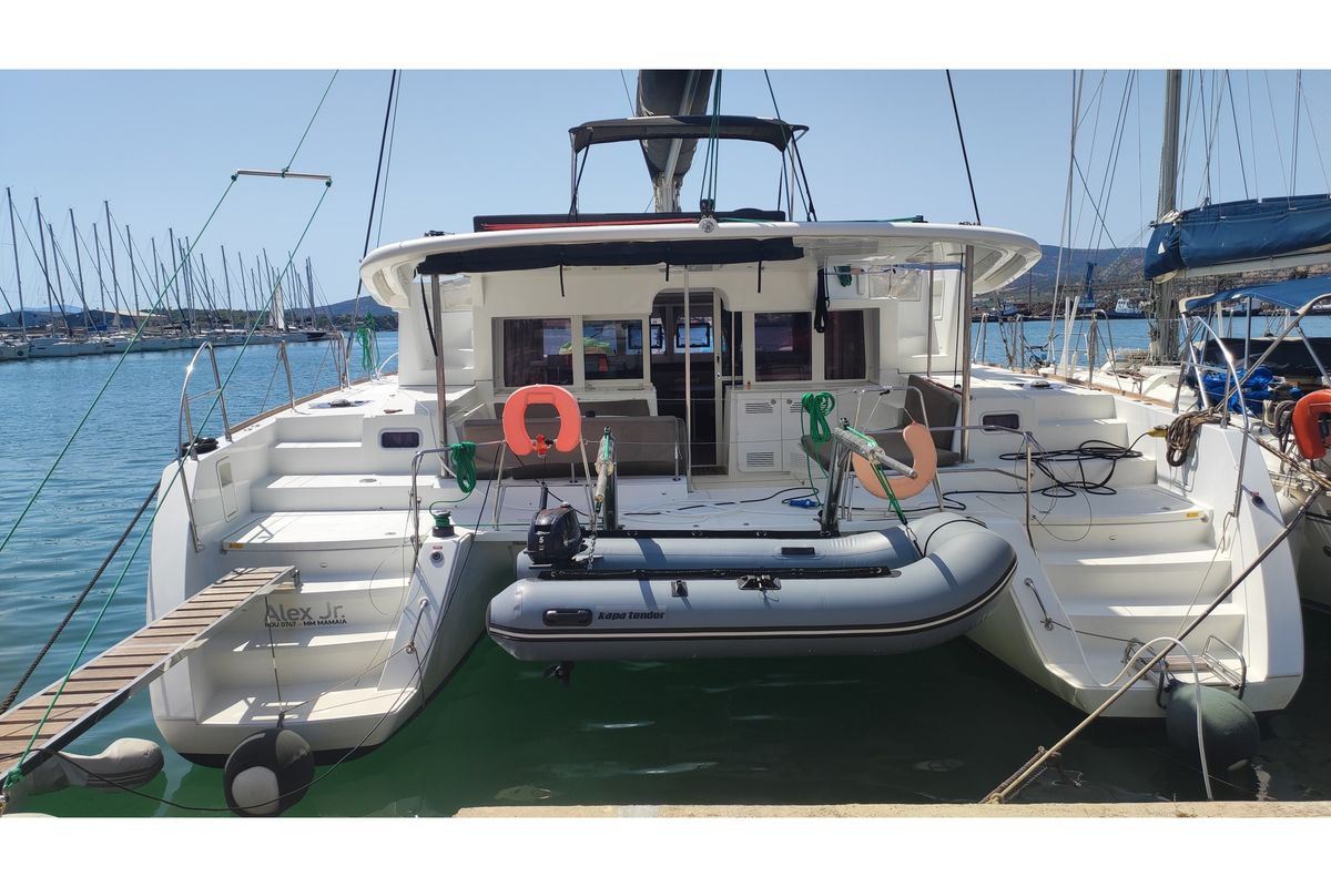 Exterior view of Alex Jr., a Lagoon 450 Fly catamaran at Volos Municipality, Greece