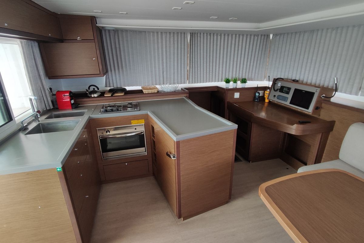 Galley of Alex Jr., a Lagoon 450 Fly catamaran at Volos Municipality, Greece
