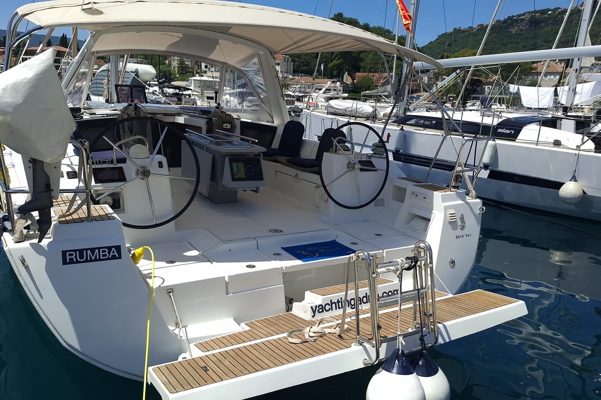 Cockpit of Rumba, a Beneteau Oceanis 45 sailboat at Herceg Novi, Montenegro