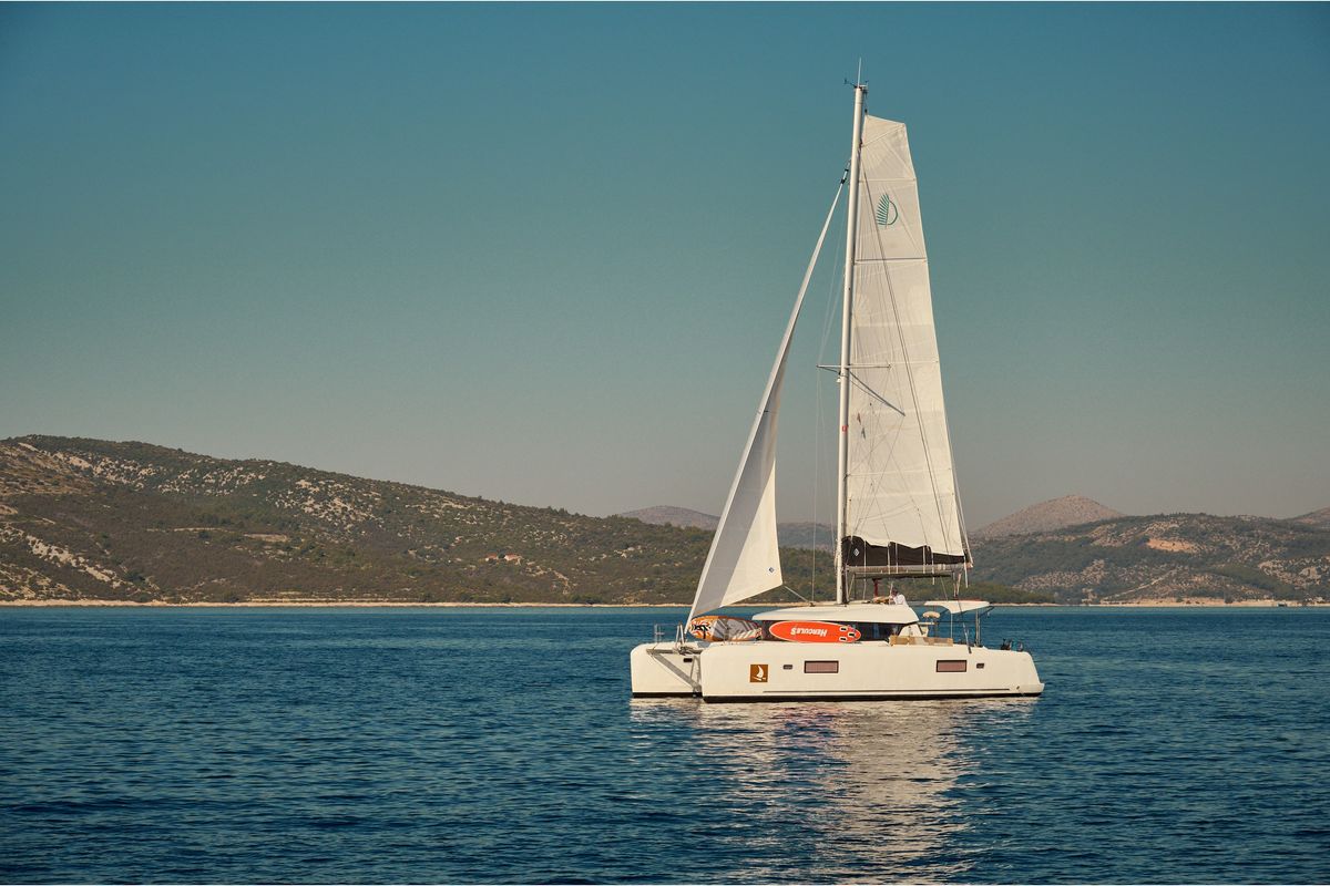 Exterior view of BRIGHT SKY, a Lagoon 42 catamaran at Grad Trogir, Croatia