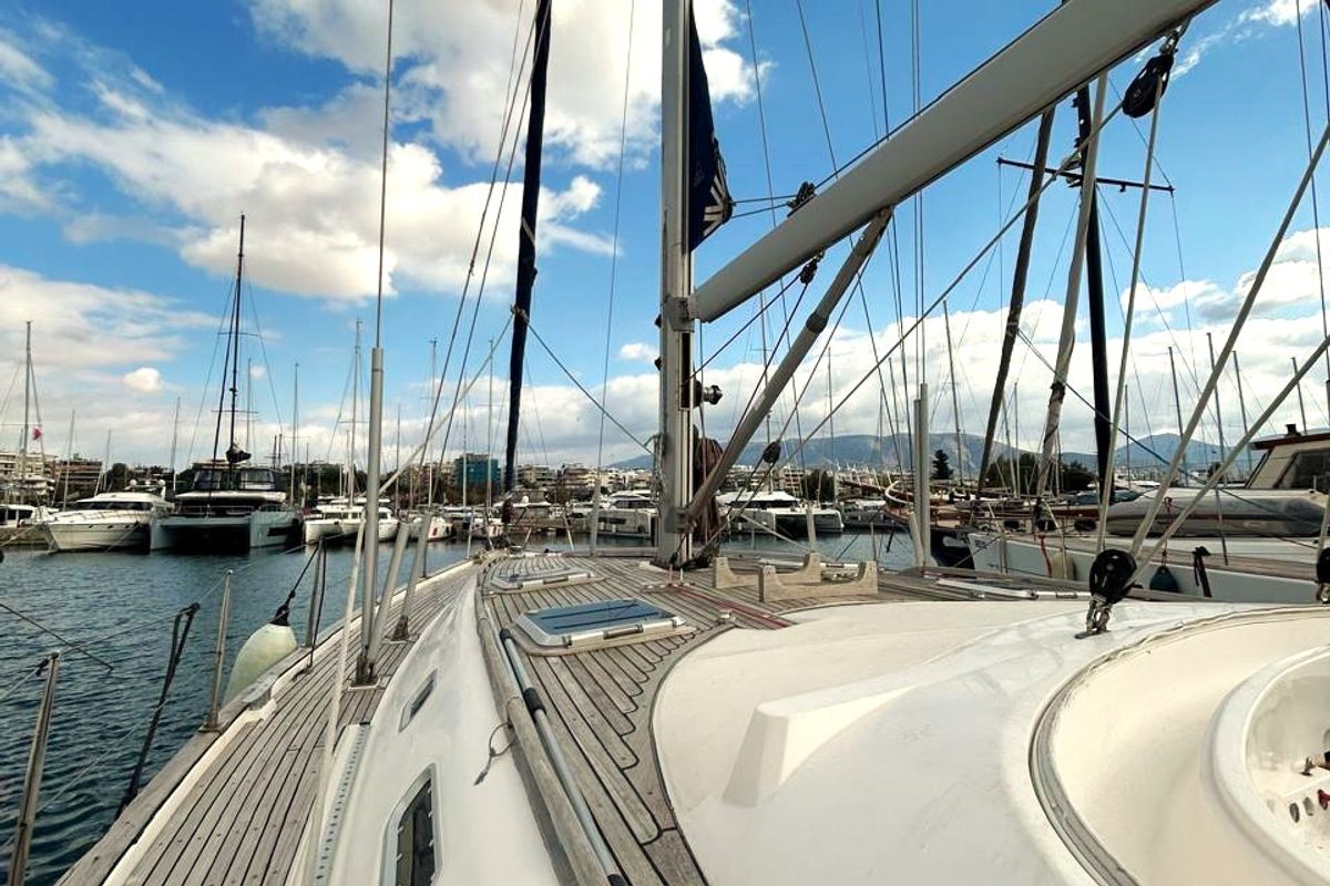 Deck of Alexandria, a Ocean Star 58.4 sailboat at Athens, Greece
