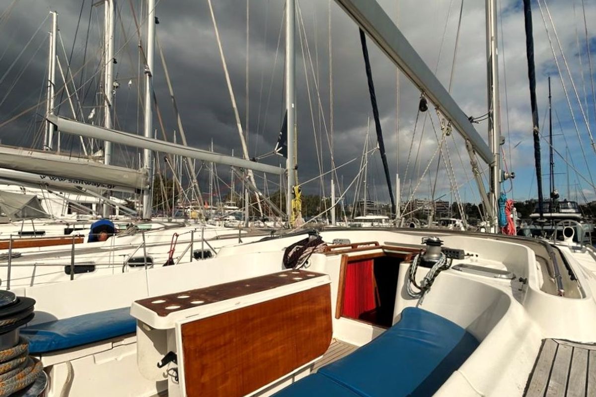 Deck of Alexandria, a Ocean Star 58.4 sailboat at Athens, Greece