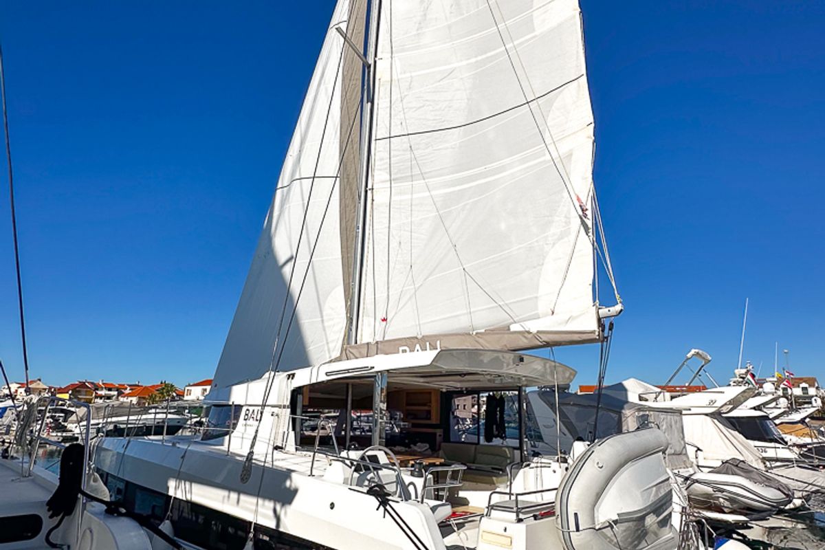 Exterior view of Aussie, a Bali Catsmart catamaran at Pirovac, Croatia