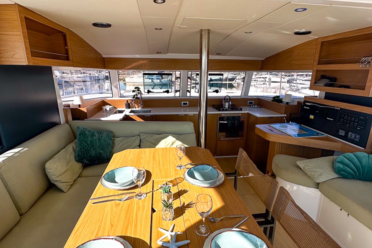 Salon of Aussie, a Bali Catsmart catamaran at Pirovac, Croatia