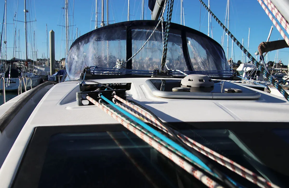 Deck of Tizef, a Beneteau Oceanis 40 sailboat at Saint-Cast-le-Guildo, France
