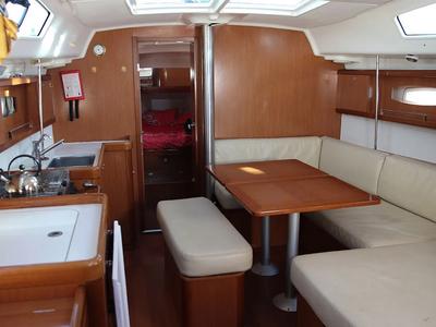 Salon of Tizef, a Beneteau Oceanis 40 sailboat at Saint-Cast-le-Guildo, France