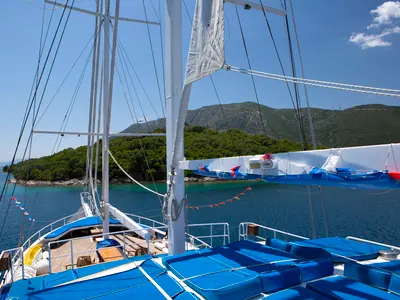 Deck of Artemis, a Gulet Gulet gulet at Salamina Municipal Unit, Greece